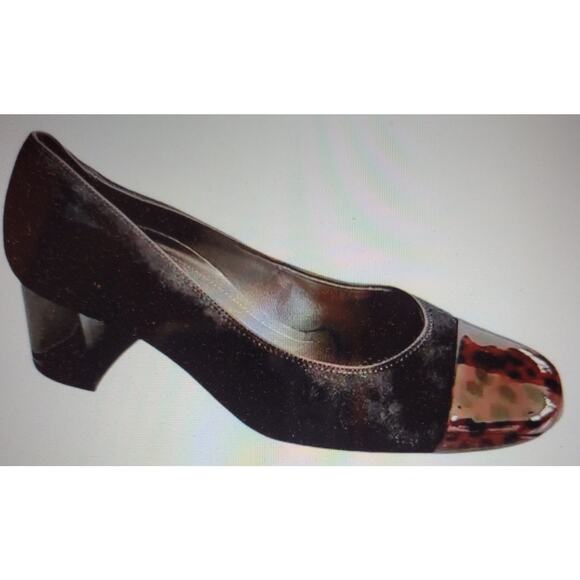 Ara Luftpolster Black Suede 2.25" Chunky Heel Pumps Tortoise Shell Toe Size 6.5 - Picture 1 of 8